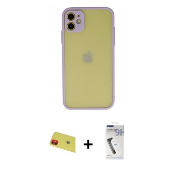 MARSİLYAN™- iPhone 11 Kılıf Ahenk Çizgi Serisi - Şeffaf Uv Polymer Nano Ekran Koruyucu + Rainbow Kamera Lens Koruma Cam - KI