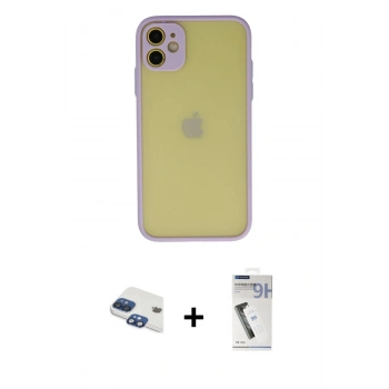 MARSİLYAN™- iPhone 11 Kılıf Ahenk Çizgi Serisi - Şeffaf Uv Polymer Nano Ekran Koruyucu + Pers Alüminyum Kamera Lens - LT
