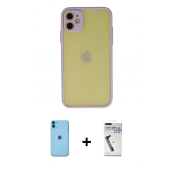 MARSİLYAN™- iPhone 11 Kılıf Ahenk Çizgi Serisi - Şeffaf Uv Polymer Nano Ekran Koruyucu + Neon Fosforlu Kamera Lens - MI