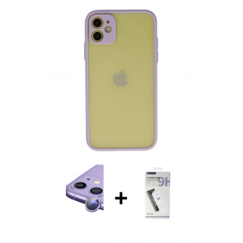 MARSİLYAN™- iPhone 11 Kılıf Ahenk Çizgi Serisi - Şeffaf Uv Polymer Nano Ekran Koruyucu + Raze Metal Kamera Lens - MR