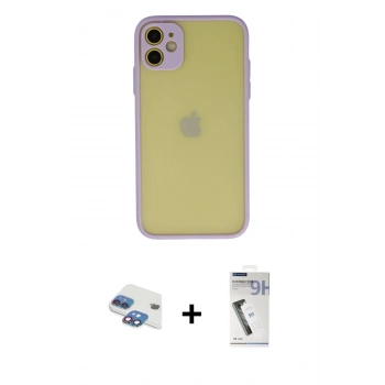 MARSİLYAN™- iPhone 11 Kılıf Ahenk Çizgi Serisi - Şeffaf Uv Polymer Nano Ekran Koruyucu + Pers Alüminyum Kamera Lens - GI