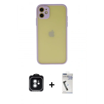 MARSİLYAN™- iPhone 11 Kılıf Ahenk Çizgi Serisi - Şeffaf Uv Polymer Nano Ekran Koruyucu + PVD Metal Kamera Lens - YL
