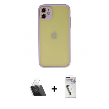 MARSİLYAN™- iPhone 11 Kılıf Ahenk Çizgi Serisi - Şeffaf Uv Polymer Nano Ekran Koruyucu + Kamera Lens Koruma Cam - SF