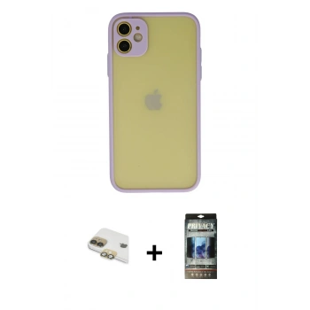MARSİLYAN™- iPhone 11 Kılıf Ahenk Çizgi Serisi - Siyah 34D Hayalet Izgaralı Cam + Pers Alüminyum Kamera Lens - GD