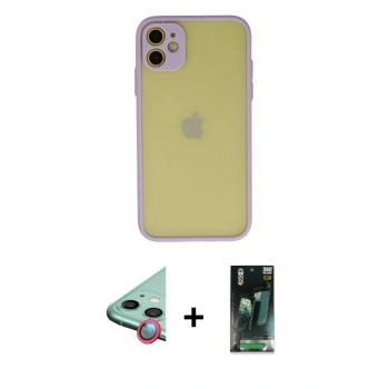 MARSİLYAN™- iPhone 11 Kılıf Ahenk Çizgi Serisi - Siyah 360 Mat Full Body Arka Koruyucu + Raze Metal Kamera Lens - KI