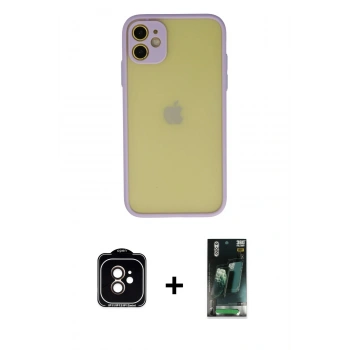 MARSİLYAN™- iPhone 11 Kılıf Ahenk Çizgi Serisi - Siyah 360 Mat Full Body Arka Koruyucu + PVD Metal Kamera Lens - TU