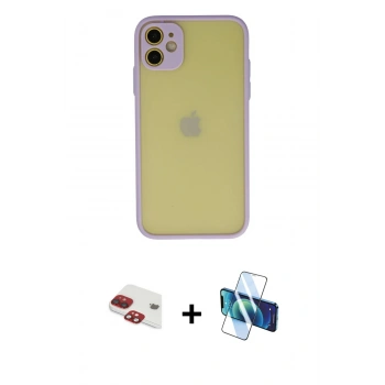 MARSİLYAN™- iPhone 11 Kılıf Ahenk Çizgi Serisi - Siyah 3D Antistatik Cam Ekran Koruyucu + Pers Alüminyum Kamera Lens - KI