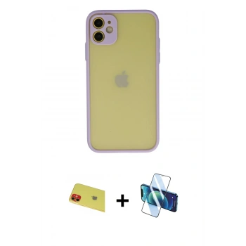 MARSİLYAN™- iPhone 11 Kılıf Ahenk Çizgi Serisi - Siyah 3D Antistatik Cam Ekran Koruyucu + Rainbow Kamera Lens Koruma Cam - KI