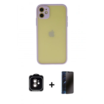 MARSİLYAN™- iPhone 11 Kılıf Ahenk Çizgi Serisi - Siyah 3D Antistatik Hayalet Cam Ekran Koruyucu + PVD Metal Kamera Lens - TU
