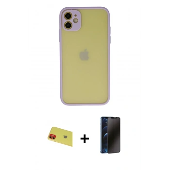 MARSİLYAN™- iPhone 11 Kılıf Ahenk Çizgi Serisi - Siyah 3D Antistatik Hayalet Cam Ekran Koruyucu + Rainbow Kamera Lens Koruma Cam - KI