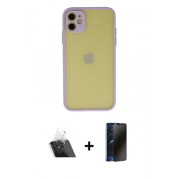 MARSİLYAN™- iPhone 11 Kılıf Ahenk Çizgi Serisi - Siyah 3D Antistatik Hayalet Cam Ekran Koruyucu + Kamera Lens Koruma Cam - SF