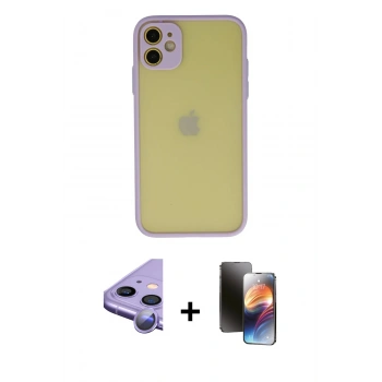 MARSİLYAN™- iPhone 11 Kılıf Ahenk Çizgi Serisi - Siyah 3D Antistatik Mat Seramik Nano Ekran Koruyucu + Raze Metal Kamera Lens - MR