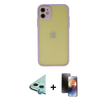 MARSİLYAN™- iPhone 11 Kılıf Ahenk Çizgi Serisi - Siyah 3D Antistatik Mat Seramik Nano Ekran Koruyucu + Raze Metal Kamera Lens - MI