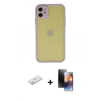 MARSİLYAN™- iPhone 11 Kılıf Ahenk Çizgi Serisi - Siyah 3D Antistatik Mat Seramik Nano Ekran Koruyucu + Renkli Kamera Lens Koruma Cam - TU