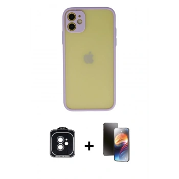 MARSİLYAN™- iPhone 11 Kılıf Ahenk Çizgi Serisi - Siyah 3D Antistatik Mat Seramik Nano Ekran Koruyucu + PVD Metal Kamera Lens - SH