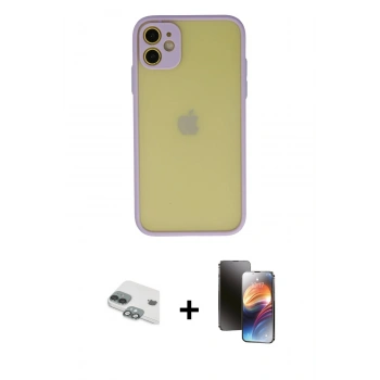 MARSİLYAN™- iPhone 11 Kılıf Ahenk Çizgi Serisi - Siyah 3D Antistatik Mat Seramik Nano Ekran Koruyucu + Pers Alüminyum Kamera Lens - YL