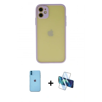 MARSİLYAN™- iPhone 11 Kılıf Ahenk Çizgi Serisi - Siyah 3D Antistatik Seramik Nano Ekran Koruyucu + Neon Fosforlu Kamera Lens - MI