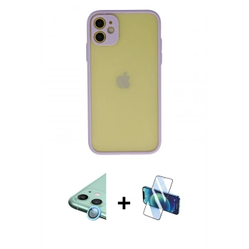 MARSİLYAN™- iPhone 11 Kılıf Ahenk Çizgi Serisi - Siyah 3D Antistatik Seramik Nano Ekran Koruyucu + Raze Metal Kamera Lens - MI