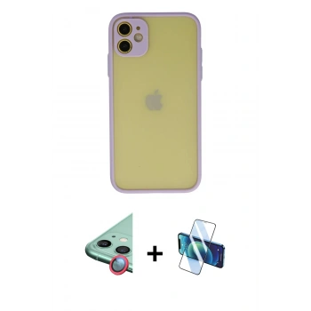 MARSİLYAN™- iPhone 11 Kılıf Ahenk Çizgi Serisi - Siyah 3D Antistatik Seramik Nano Ekran Koruyucu + Raze Metal Kamera Lens - KI
