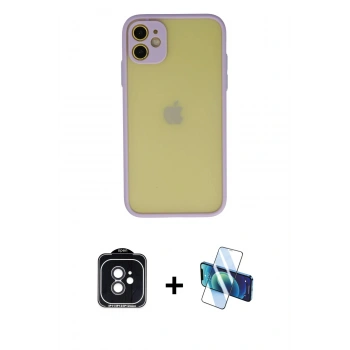 MARSİLYAN™- iPhone 11 Kılıf Ahenk Çizgi Serisi - Siyah 3D Antistatik Seramik Nano Ekran Koruyucu + PVD Metal Kamera Lens - SH