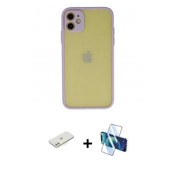 MARSİLYAN™- iPhone 11 Kılıf Ahenk Çizgi Serisi - Siyah 3D Antistatik Seramik Nano Ekran Koruyucu + Renkli Kamera Lens Koruma Cam - TU