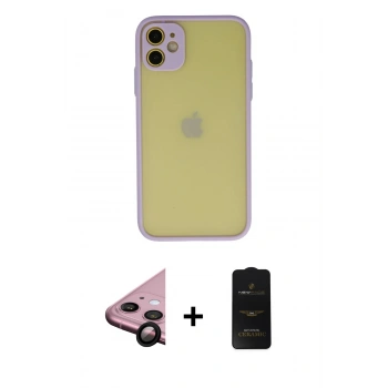 MARSİLYAN™- iPhone 11 Kılıf Ahenk Çizgi Serisi - Siyah 6D Antistatik Mat Seramik Hayalet Nano Ekran Koruyucu + Raze Metal Kamera Lens - SH