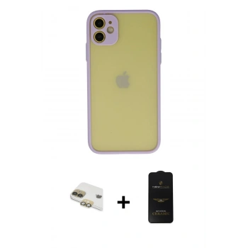 MARSİLYAN™- iPhone 11 Kılıf Ahenk Çizgi Serisi - Siyah 6D Antistatik Mat Seramik Hayalet Nano Ekran Koruyucu + Pers Alüminyum Kamera Lens - GD