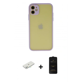 MARSİLYAN™- iPhone 11 Kılıf Ahenk Çizgi Serisi - Siyah 6D Antistatik Mat Seramik Hayalet Nano Ekran Koruyucu + Renkli Kamera Lens Koruma Cam - SI