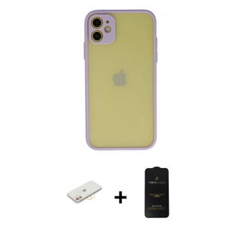 MARSİLYAN™- iPhone 11 Kılıf Ahenk Çizgi Serisi - Siyah 6D Antistatik Mat Seramik Hayalet Nano Ekran Koruyucu + Renkli Kamera Lens Koruma Cam - SI