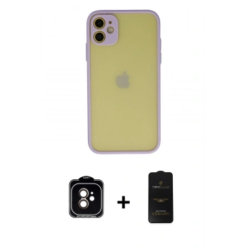 MARSİLYAN™- iPhone 11 Kılıf Ahenk Çizgi Serisi - Siyah 6D Antistatik Mat Seramik Hayalet Nano Ekran Koruyucu + PVD Metal Kamera Lens - TU