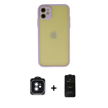 MARSİLYAN™- iPhone 11 Kılıf Ahenk Çizgi Serisi - Siyah 6D Antistatik Mat Seramik Hayalet Nano Ekran Koruyucu + PVD Metal Kamera Lens - SH
