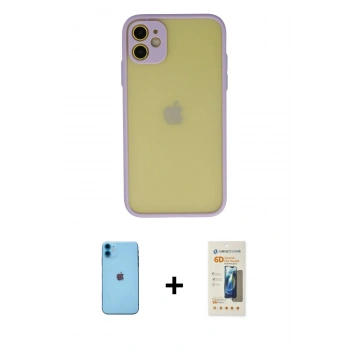 MARSİLYAN™- iPhone 11 Kılıf Ahenk Çizgi Serisi - Siyah 6D Mat Seramik Hayalet Nano Ekran Koruyucu + Neon Fosforlu Kamera Lens - MI