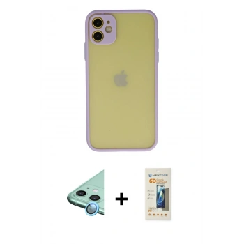 MARSİLYAN™- iPhone 11 Kılıf Ahenk Çizgi Serisi - Siyah 6D Mat Seramik Hayalet Nano Ekran Koruyucu + Raze Metal Kamera Lens - MI