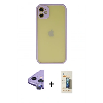 MARSİLYAN™- iPhone 11 Kılıf Ahenk Çizgi Serisi - Siyah 6D Mat Seramik Hayalet Nano Ekran Koruyucu + Raze Metal Kamera Lens - MR