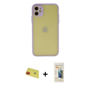 MARSİLYAN™- iPhone 11 Kılıf Ahenk Çizgi Serisi - Siyah 6D Mat Seramik Hayalet Nano Ekran Koruyucu + Rainbow Kamera Lens Koruma Cam - KI