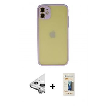 MARSİLYAN™- iPhone 11 Kılıf Ahenk Çizgi Serisi - Siyah 6D Mat Seramik Hayalet Nano Ekran Koruyucu + Raze Metal Kamera Lens - GS