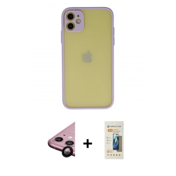 MARSİLYAN™- iPhone 11 Kılıf Ahenk Çizgi Serisi - Siyah 6D Mat Seramik Hayalet Nano Ekran Koruyucu + Raze Metal Kamera Lens - SH