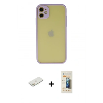 MARSİLYAN™- iPhone 11 Kılıf Ahenk Çizgi Serisi - Siyah 6D Mat Seramik Hayalet Nano Ekran Koruyucu + Renkli Kamera Lens Koruma Cam - TU