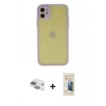 MARSİLYAN™- iPhone 11 Kılıf Ahenk Çizgi Serisi - Siyah 6D Mat Seramik Hayalet Nano Ekran Koruyucu + Pers Alüminyum Kamera Lens - YL