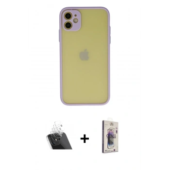 MARSİLYAN™- iPhone 11 Kılıf Ahenk Çizgi Serisi - Siyah Bilvis 3D Cam Ekran Koruyucu + Kamera Lens Koruma Cam - SF