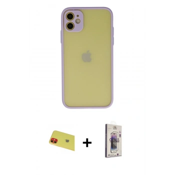 MARSİLYAN™- iPhone 11 Kılıf Ahenk Çizgi Serisi - Siyah Bilvis 3D Cam Ekran Koruyucu + Rainbow Kamera Lens Koruma Cam - KI