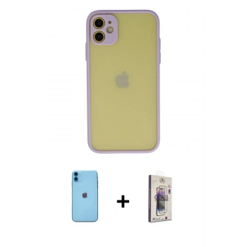MARSİLYAN™- iPhone 11 Kılıf Ahenk Çizgi Serisi - Siyah Bilvis 3D Cam Ekran Koruyucu + Neon Fosforlu Kamera Lens - MI