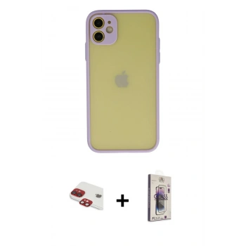 MARSİLYAN™- iPhone 11 Kılıf Ahenk Çizgi Serisi - Siyah Bilvis 3D Cam Ekran Koruyucu + Pers Alüminyum Kamera Lens - KI