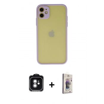 MARSİLYAN™- iPhone 11 Kılıf Ahenk Çizgi Serisi - Siyah Bilvis 3D Cam Ekran Koruyucu + PVD Metal Kamera Lens - YL