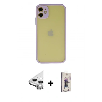 MARSİLYAN™- iPhone 11 Kılıf Ahenk Çizgi Serisi - Siyah Bilvis 3D Cam Ekran Koruyucu + Raze Metal Kamera Lens - GS