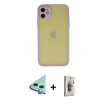 MARSİLYAN™- iPhone 11 Kılıf Ahenk Çizgi Serisi - Siyah Bilvis 3D Cam Ekran Koruyucu + Raze Metal Kamera Lens - MI