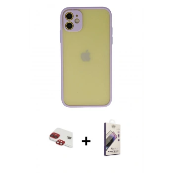 MARSİLYAN™- iPhone 11 Kılıf Ahenk Çizgi Serisi - Siyah Bilvis 3D Mat Cam Ekran Koruyucu + Pers Alüminyum Kamera Lens - KI