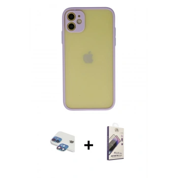 MARSİLYAN™- iPhone 11 Kılıf Ahenk Çizgi Serisi - Siyah Bilvis 3D Mat Cam Ekran Koruyucu + Pers Alüminyum Kamera Lens - GI