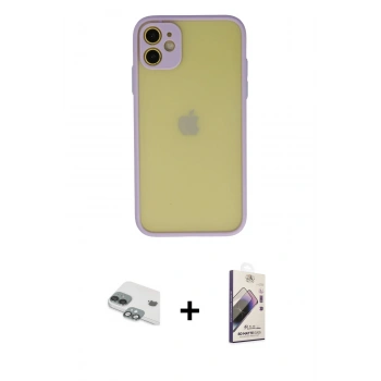 MARSİLYAN™- iPhone 11 Kılıf Ahenk Çizgi Serisi - Siyah Bilvis 3D Mat Cam Ekran Koruyucu + Pers Alüminyum Kamera Lens - YL