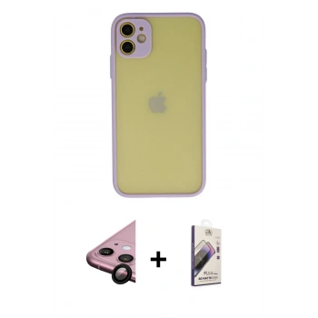 MARSİLYAN™- iPhone 11 Kılıf Ahenk Çizgi Serisi - Siyah Bilvis 3D Mat Cam Ekran Koruyucu + Raze Metal Kamera Lens - SH